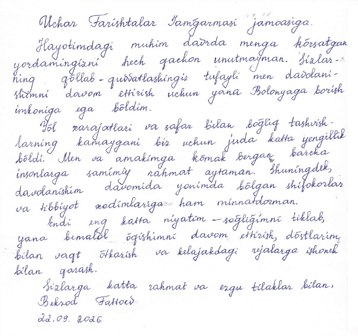 La lettera di Bekzod